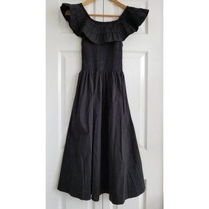 Hill House Womens Akilah Nap Dress Smocked Cotton Blend Black XXS NWOT